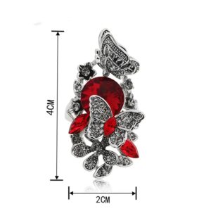 Ajojewel Red Crystal Rhinestone Flower and Butterfly Rings For Women Retro Vintage Jewelry (Red, 8)