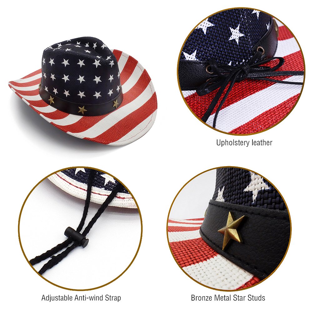 Cowboy Hats, Classic American Flag Summer Sunhat Western Cowboy Hat for Men Boys