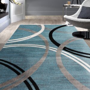 Rugshop Modern Wavy Circles Design Area Rug 3'3" x 5' Blue