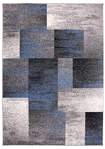 Rugshop Modern Distressed Boxes Area Rug 5' x 7' Blue