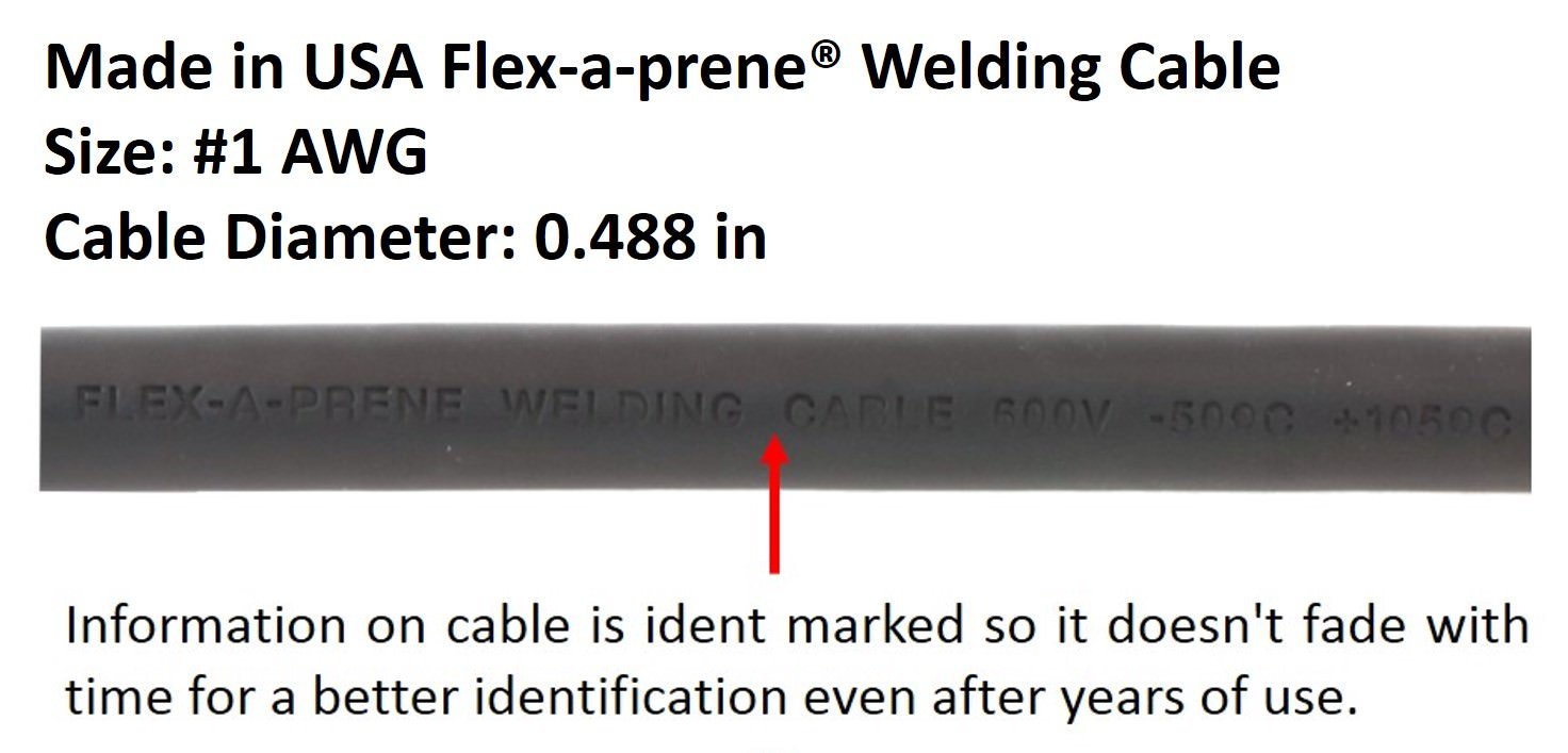 300 Amp Welding Ground Clamp Lead Assembly - Terminal Lug Connector - #1 AWG cable (15 FEET)