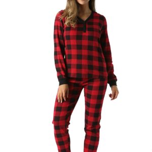 #followme Buffalo Plaid 2 Piece Base Layer Thermal Underwear Set for Women 6372-10195-NEW-RED-M