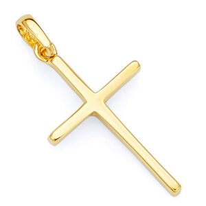 14k real yellow gold cross religious charm pendant (size : 21 x 11 mm)