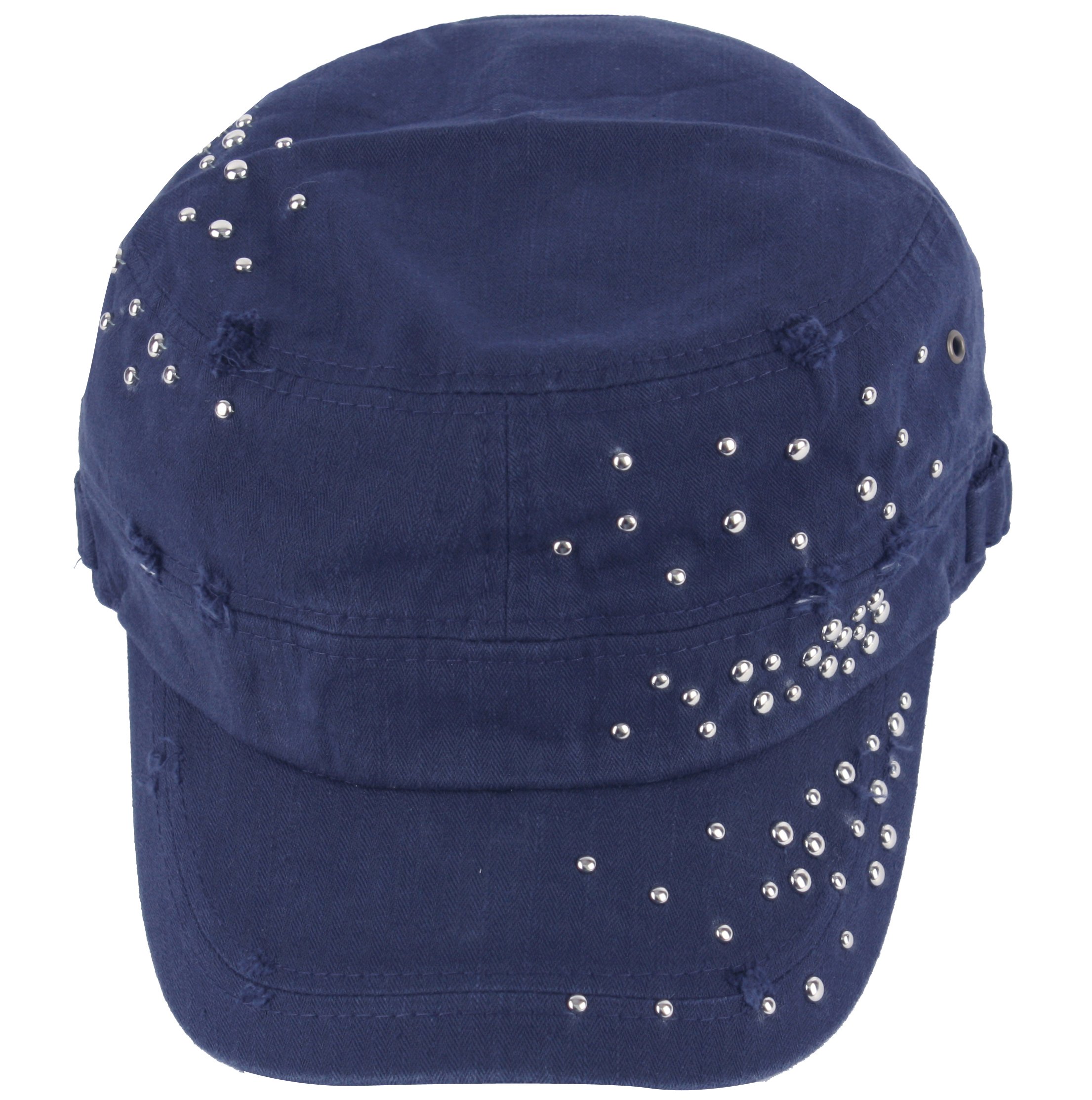 RaOn A213 Ripped Round Dome Studs Rivet Spike Spots Army Cap Golf Club Cadet Military (Navy)