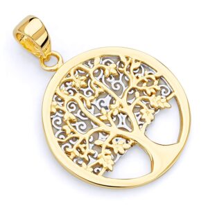 The World Jewelry Center 14k REAL Two Tone Gold Family Tree Charm Pendant (Size : 25 x 17 mm)