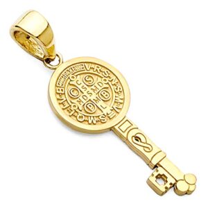 14k REAL Yellow Gold Saint Benito Double Side Key Charm Pendant (Size : 25 x 8 mm)