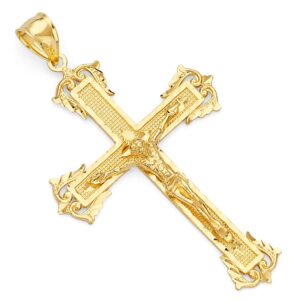 14k real yellow gold crucifix jesus cross religious charm pendant (size : 54 x 31 mm)