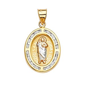 The World Jewelry Center 14k REAL Tri Color Gold CZ San Judas Medal Charm Pendant (Size : 24 x 14 mm)