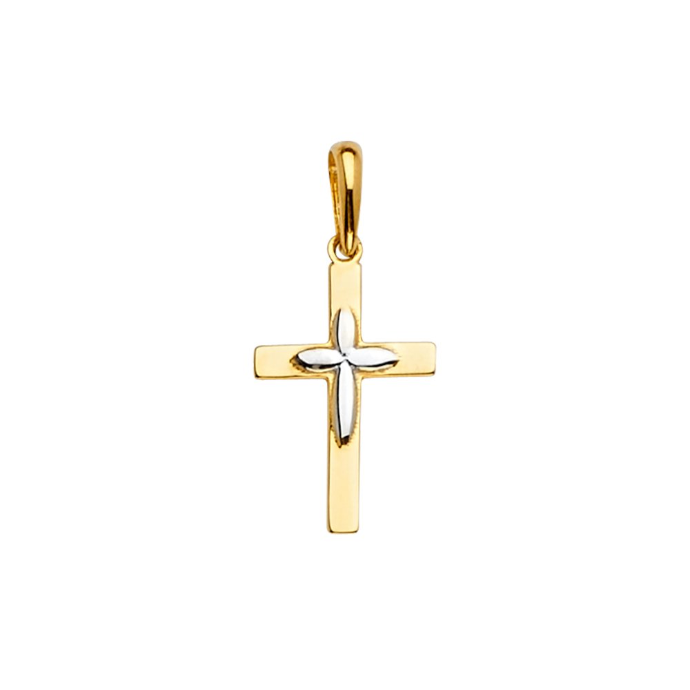 14k REAL Two Tone Gold Cross Religious Charm Pendant (Size : 23 x 11 mm)