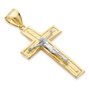 The World Jewelry Center 14k REAL Two Tone Gold Crucifix Jesus Cross Religious Charm Pendant (Size : 55 x 26 mm)