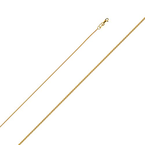 14K Yellow Gold Cross Charm Pendant with 0.9mm Wheat Chain Necklace - 24"