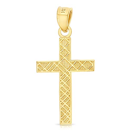 14K Yellow Gold Cross Charm Pendant with 0.9mm Wheat Chain Necklace - 24"