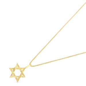 Ioka 14K Yellow Gold Star of David Charm Pendant with 0.9mm Wheat Chain Necklace - 16"