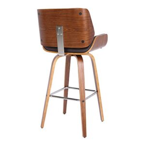 Armen Living Tyler Mid Century Modern Swivel Bar Stool for Kitchen Island Counter in Brown Faux Leather and Walnut Wood, 30" Seat Height