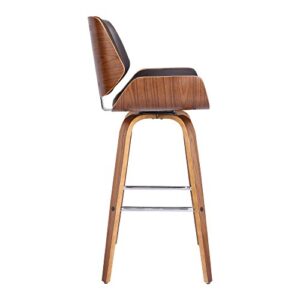 Armen Living Tyler Mid Century Modern Swivel Bar Stool for Kitchen Island Counter in Brown Faux Leather and Walnut Wood, 30" Seat Height