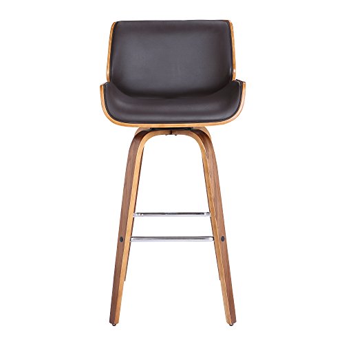 Armen Living Tyler Mid Century Modern Swivel Bar Stool for Kitchen Island Counter in Brown Faux Leather and Walnut Wood, 30" Seat Height