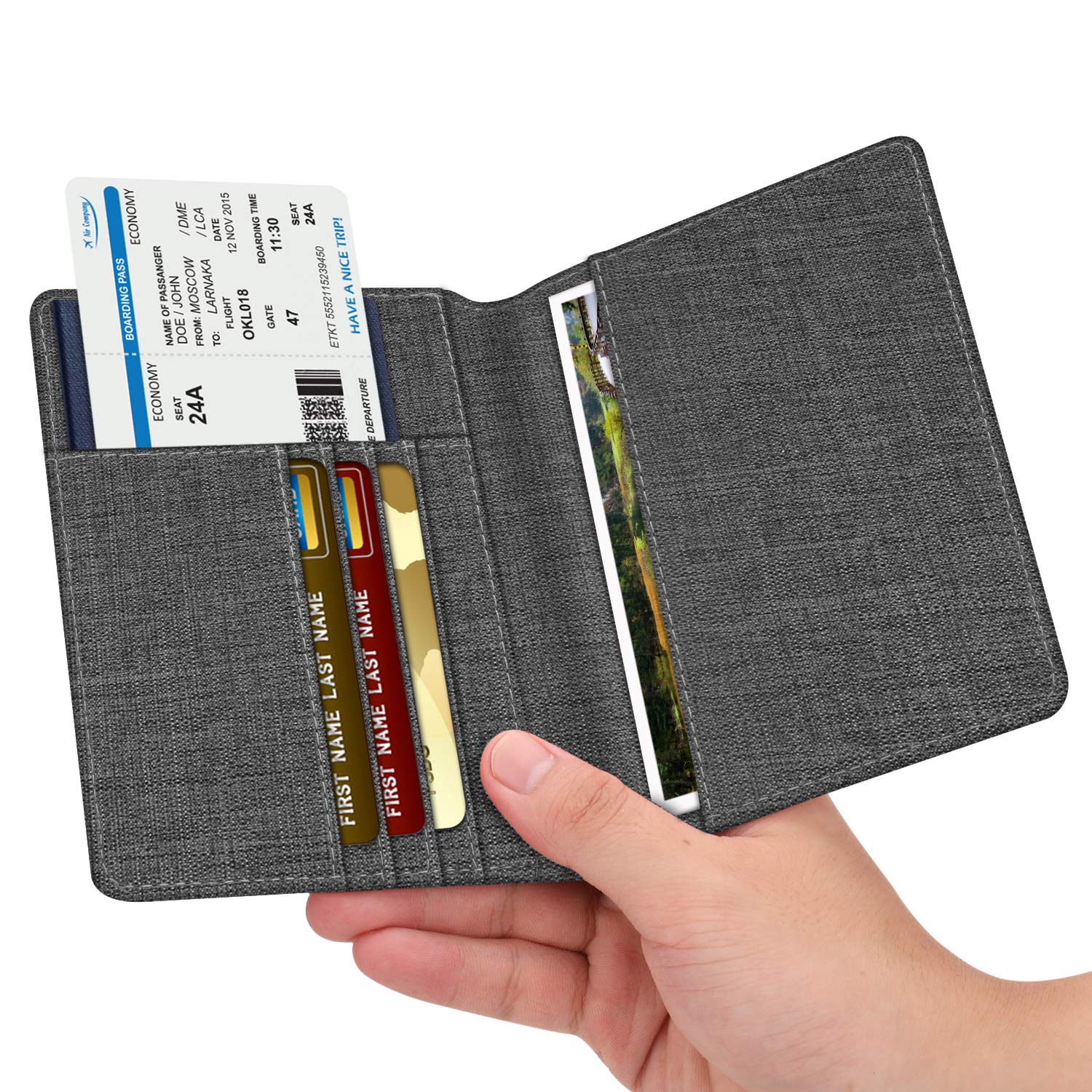 Fintie Passport Holder, Slim Travel Wallet RFID Blocking Card Case Cover Passport Cover Protector Travel Essentials with Credit Card Slots for Women/Men, Denim Charcoal