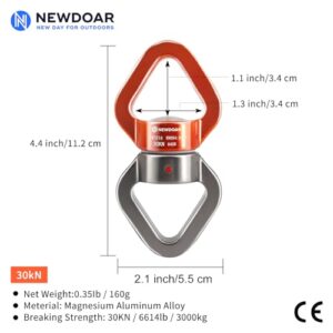 NewDoar Swing Swivel,30KN CE Certified Micro Rotator Swivel Device for Swing Aerial Dance/Yoga/Swing/Hanging Hammock/Rock Climbing Tree Arborist(Silver Orange)