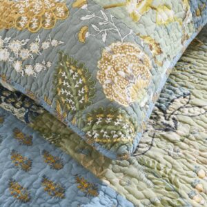 NEWLAKE Bohemian Floral Pattern Bedspread Quilt Set with Real Stitched Embroidery,Queen Size