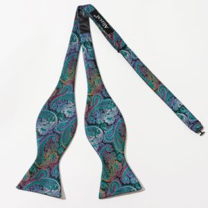 Alizeal Men's Retro Paisley Self-Tie Bow Tie and Handkerchief Set (Peacock Blue)