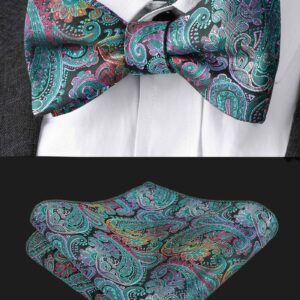 Alizeal Men's Retro Paisley Self-Tie Bow Tie and Handkerchief Set (Peacock Blue)