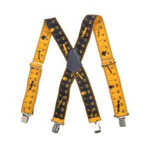 AISENIN Tape Measure Suspenders for Men 2” Wide X-Back Work Suspenders Elastic Adjustable(Yellow)