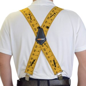 AISENIN Tape Measure Suspenders for Men 2” Wide X-Back Work Suspenders Elastic Adjustable(Yellow)