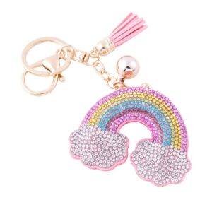 soleebee glitter keychain premium ss6 crystal tassel key chain leather bag charm for women girls (rainbow)