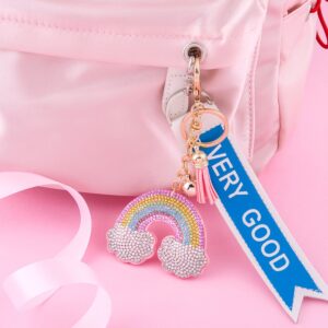 Soleebee Glitter Keychain Premium SS6 Crystal Tassel Key Chain Leather Bag Charm for Women Girls (Rainbow)