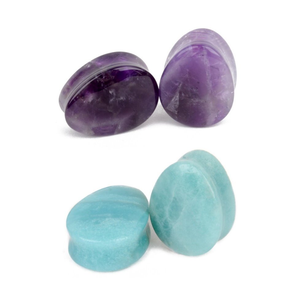 Amethyst Stone Ear Plugs Tunnels Stretcher Piercing Jewelry 2 Pairs (1/2"(12mm))