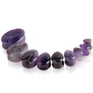 Amethyst Stone Ear Plugs Tunnels Stretcher Piercing Jewelry 2 Pairs (1/2"(12mm))