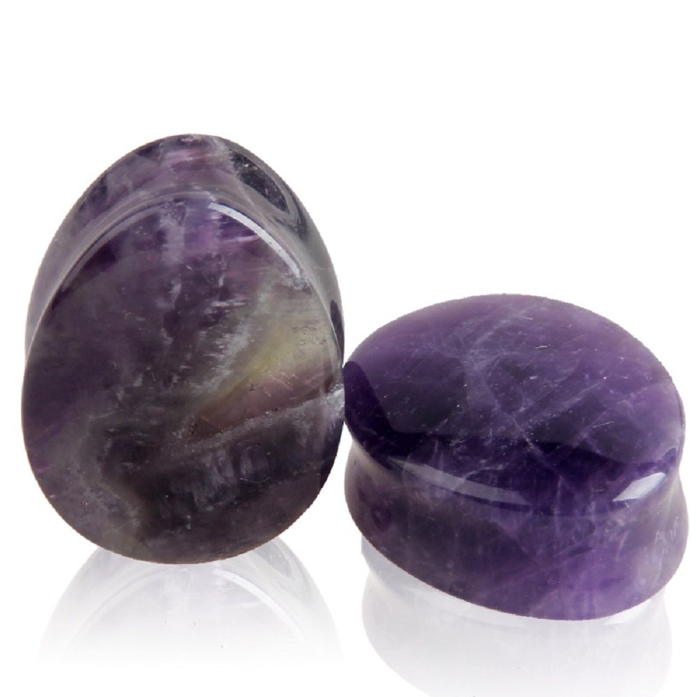 Amethyst Stone Ear Plugs Tunnels Stretcher Piercing Jewelry 2 Pairs (1/2"(12mm))