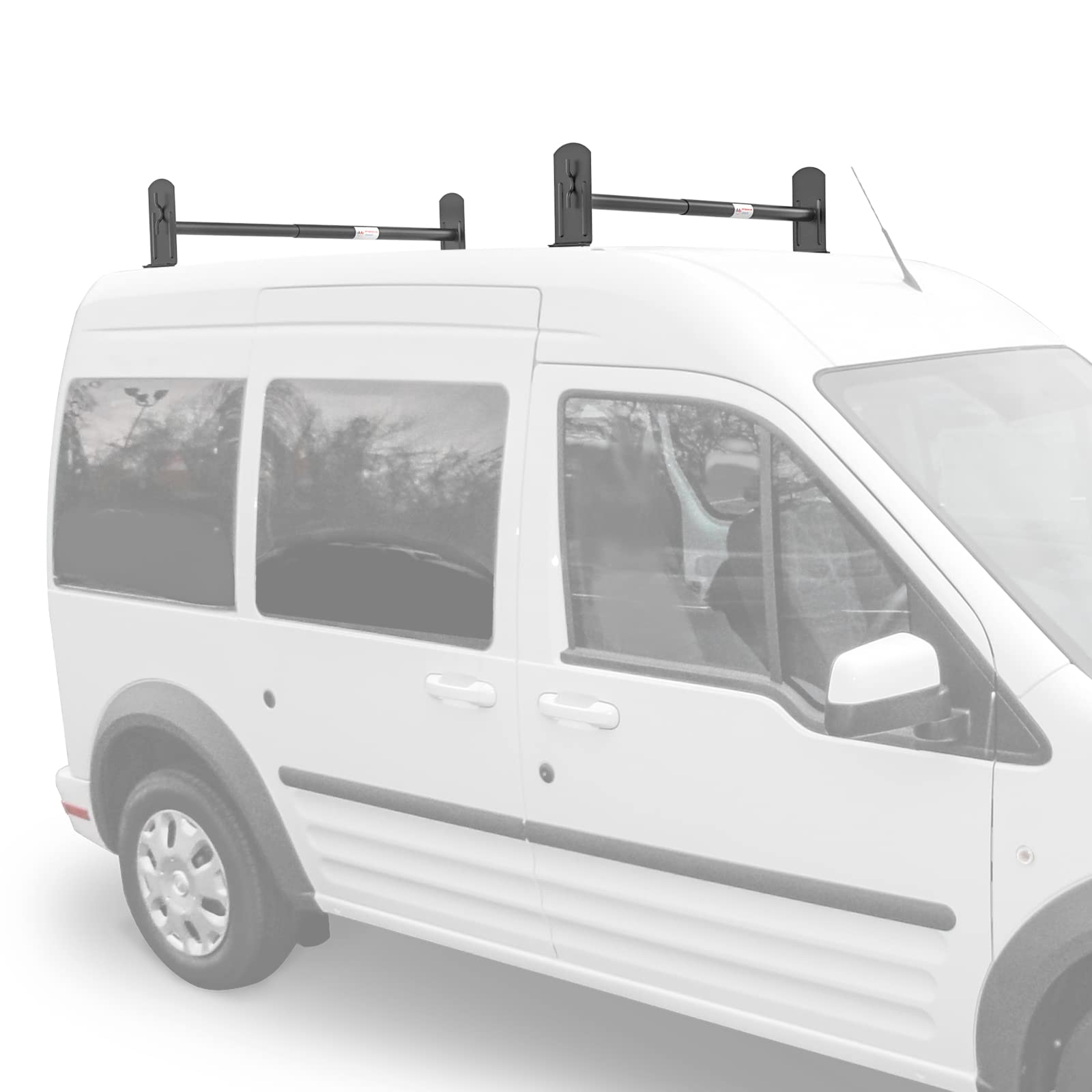 AA-Racks Model DX36 Compatible Ford Transit Connect 2008-13 Steel 2 Bar Utility Drilling Van Roof Ladder Rack System - Sandy Black