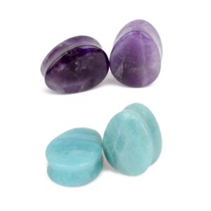 Amethyst Stone Ear Plugs Tunnels Stretcher Piercing Jewelry 2 Pairs (1"(25mm))