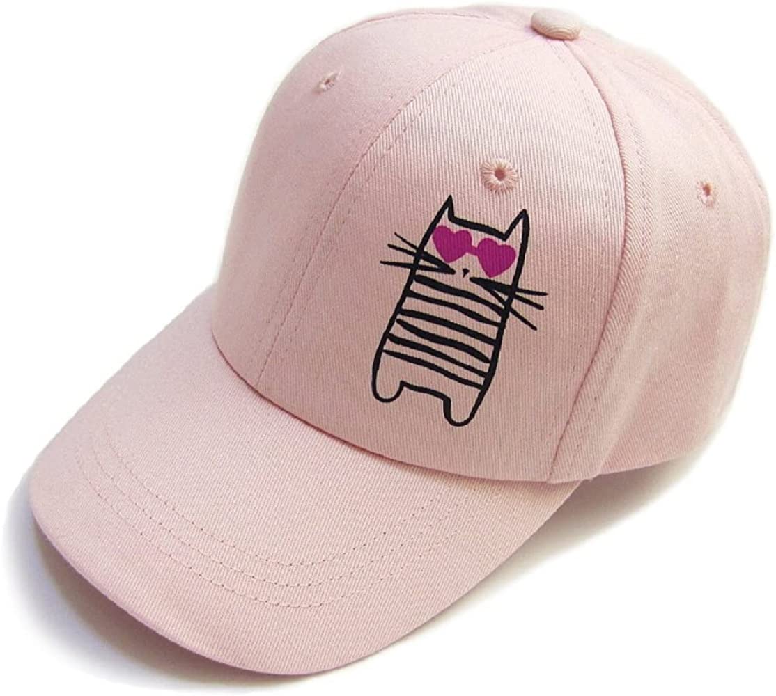 Girls Baseball Hat Kids Cotton Hat Trucker Sun Hat Adjustable Toddler Baseball Cap Beach Hat for Toddler Girls 1-10 Years(Cat,48cm)