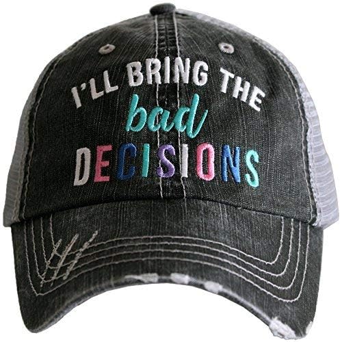 KATYDID I’ll Bring The Bad Decisions Baseball Cap - Trucker Hat for Women - Stylish Cute Ball Cap (Grey)