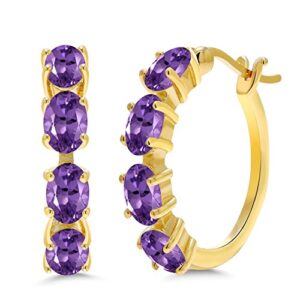 gem stone king 18k yellow gold plated silver oval gemstone birthstone hoop earrings | oval 6x4mm | 22mm | 0.85 inch | gold hoop earrings for women