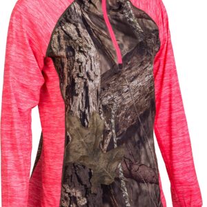 TrailCrest Women's Long Sleeve 1/4 Zip Camo Shirt – Moisture Wicking, 4 Way Stretch – Perfect Outwear and Fitness Apparel