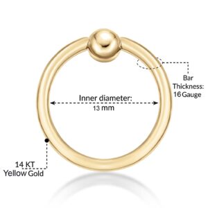 Lavari Jewelers 16 Gauge Universal Captive Bead Hoop Ring in 14k Yellow Gold 1.2 mm