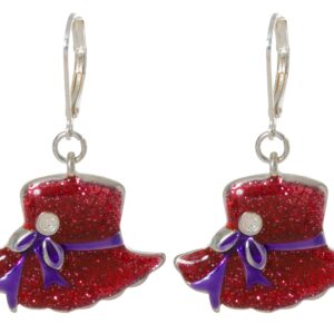 Artisan Owl - Glittering Red Hat Society Dangling Earrings and Brooch Pendant Pin Set