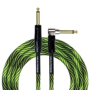 KIRLIN Cable IWB Instrument Cable, 1/4-Inch Right Angle to Straight, Black Green Wave, 10FT (IWB-202 BFGL-10/WBG)