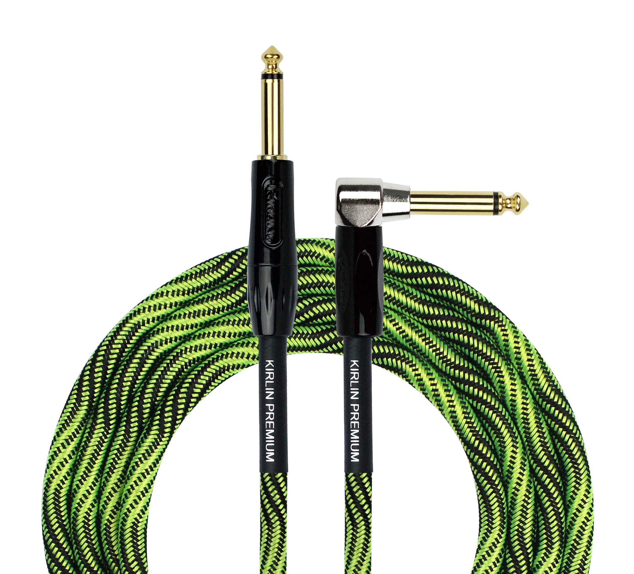 KIRLIN Cable IWB Instrument Cable, 1/4-Inch Right Angle to Straight, Black Green Wave, 10FT (IWB-202 BFGL-10/WBG)