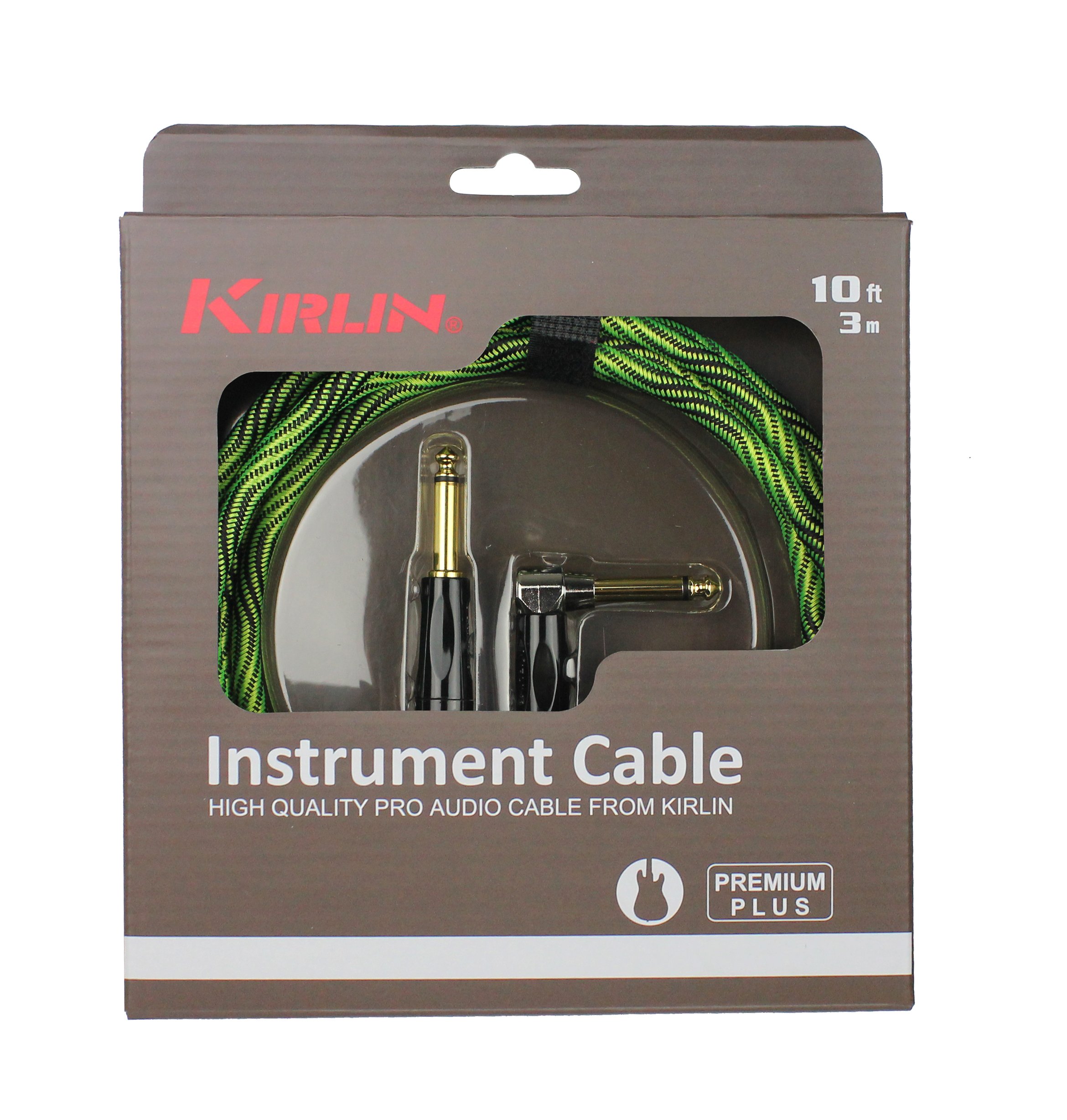 KIRLIN Cable IWB Instrument Cable, 1/4-Inch Right Angle to Straight, Black Green Wave, 10FT (IWB-202 BFGL-10/WBG)