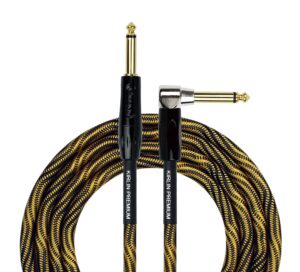 kirlin, kirlin cable iwb instrument cable, 1/4-inch right angle to straight, black gold wave, 20ft (iwb-202 bfgl-20/wbo)