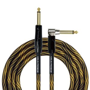 KIRLIN, KIRLIN CABLE IWB Instrument Cable, 1/4-Inch Right Angle to Straight, Black Gold Wave, 20FT (IWB-202 BFGL-20/WBO)