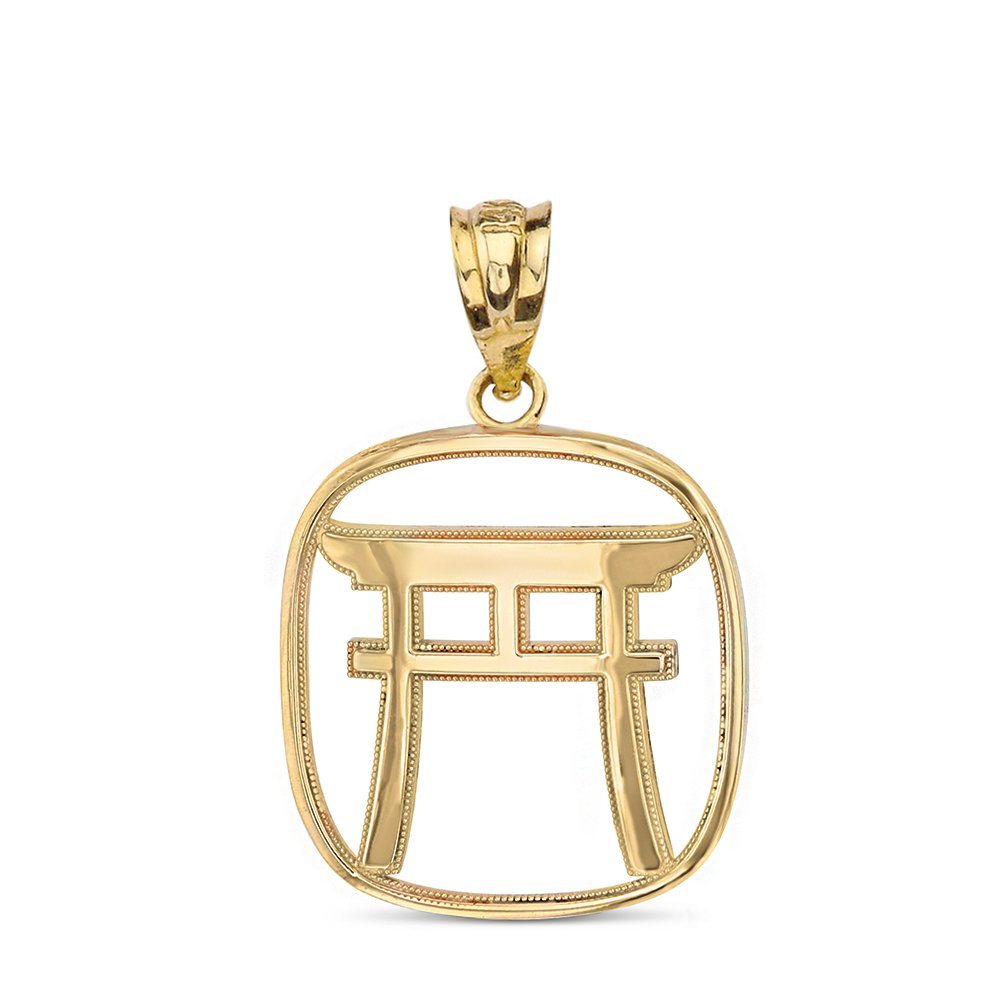 Sideways Crosses Solid 14k Yellow Gold Japanese Torii Gate Shinto Charm Pendant