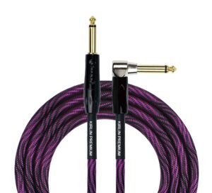 kirlin cable iwb instrument cable, 1/4-inch right angle to straight, black purple wave, 20ft (iwb-202 bfgl-20/wbp)