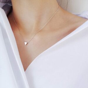 Amkaka Minimalist 925 Sterling Silver Tiny Geometric Triangle Necklace for Women