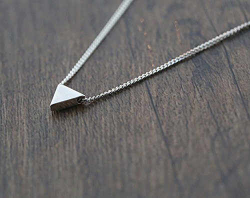 Amkaka Minimalist 925 Sterling Silver Tiny Geometric Triangle Necklace for Women