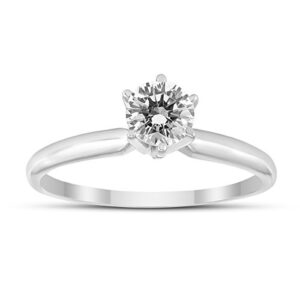 SZUL 1/2 Carat Round Diamond Solitaire Ring in 14K White Gold